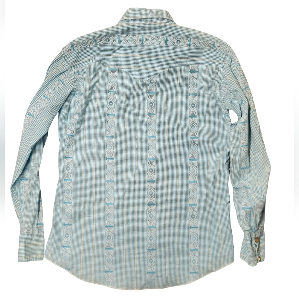 Vintage H Bar C 50s Men's Cotton Gingham Check Pearl Snap Long Sleeve 15.5 - 33 - Picture 2 of 10